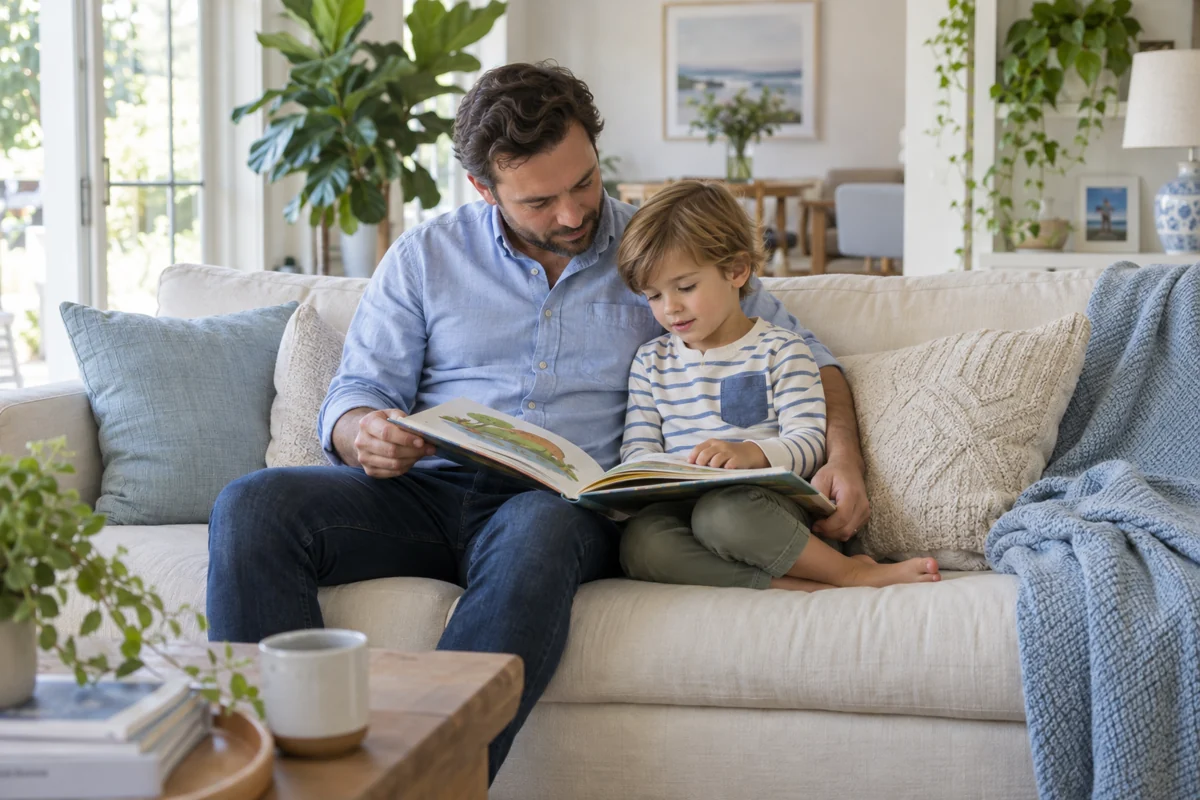 A parent and child sharing a quiet book